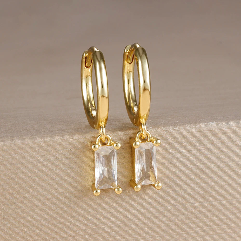Exquisite Green Zircon Flower Hoop Earrings 18K Gold Plated Steel