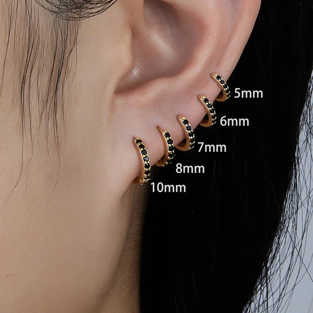 2PCS Stainless Steel Minimalist Hoop Earring Crystal Zirconia Piercing