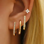 4PCS Simple Zircon U-Shape Hoop Earrings Set Stainless Steel Flower