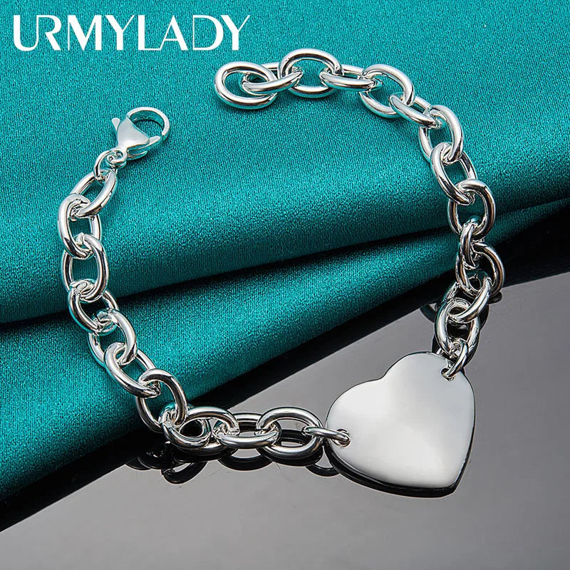 Heart Brand Pendant Bracelet 925 Sterling Silver Women Wedding Engagement