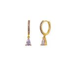2PCS Stainless Steel Zirconia Small Hoop Earrings Water Drop Pendant