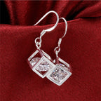 925 Sterling Silver 30mm Square Zircon Earrings Women Charm Wedding Jewellery
