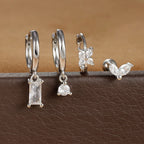 4PCS Green Crystal Zircon Stainless Steel Hoop Earrings Square Set