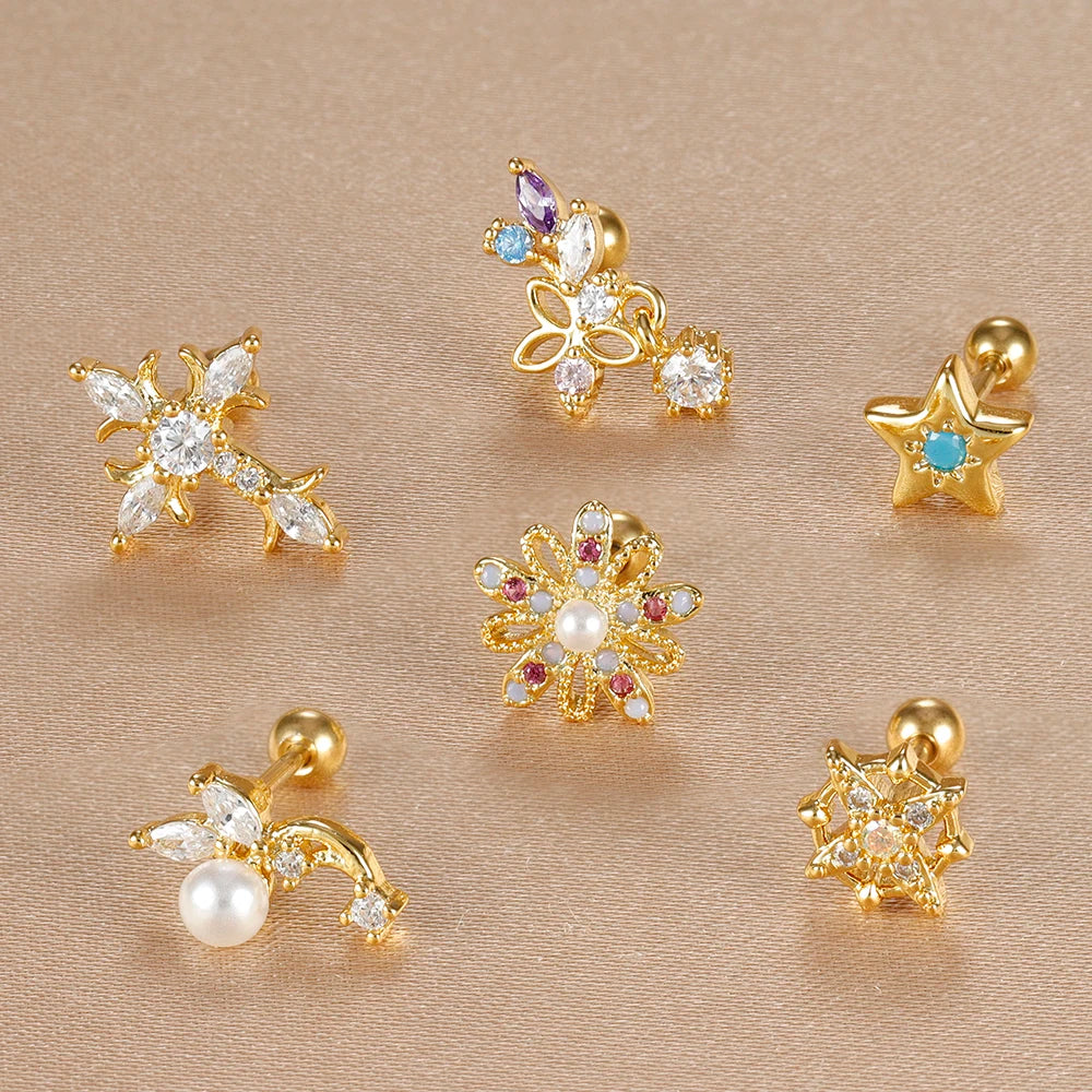 1PC Stainless Steel Mini Zircon Cross Stud Earrings Gold Helix Tragus