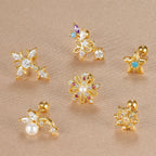 1PC Stainless Steel Mini Zircon Cross Stud Earrings Gold Helix Tragus