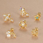 1PC Stainless Steel Mini Zircon Cross Stud Earrings Gold Helix Tragus
