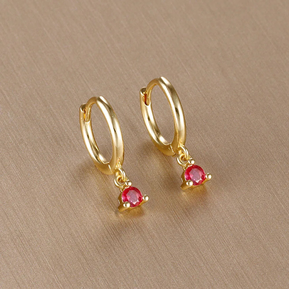 Simple Multicolor Stone Gold Colour Metal Small Dangle Earring