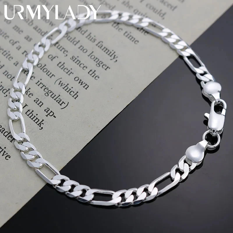 4mm Simple Fine Chain Bracelet 925 Sterling Silver Women Christmas Gift