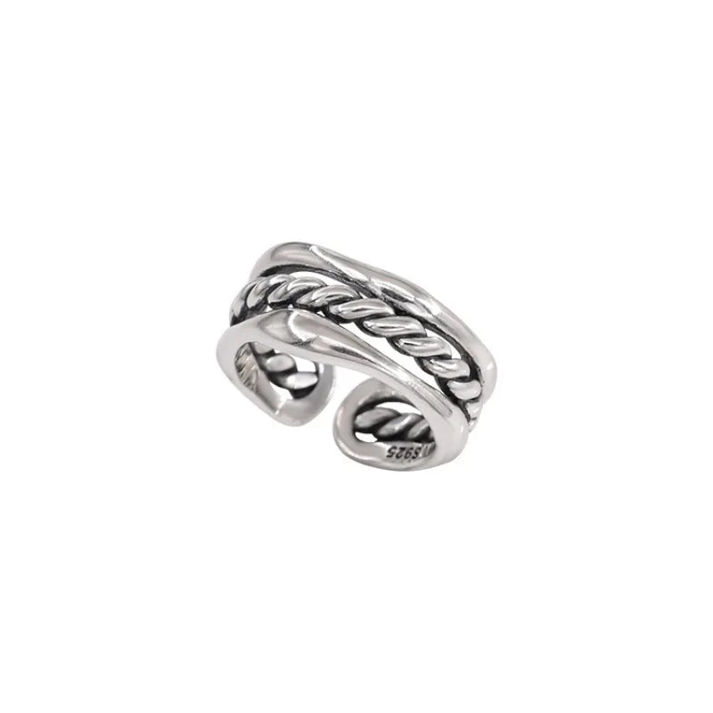 925 Sterling Silver Weave Adjustable Ring Wedding Vintage Luxury Jewellery Accessory