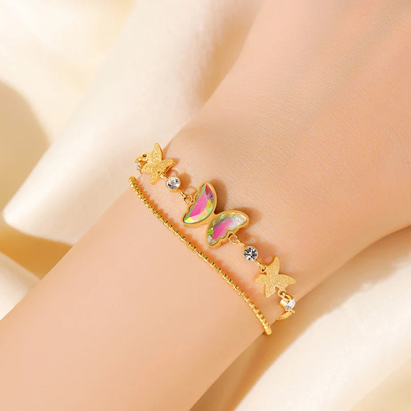 Gold Colour Stainless Steel Charm Bracelet Trendy Textured Jewellery