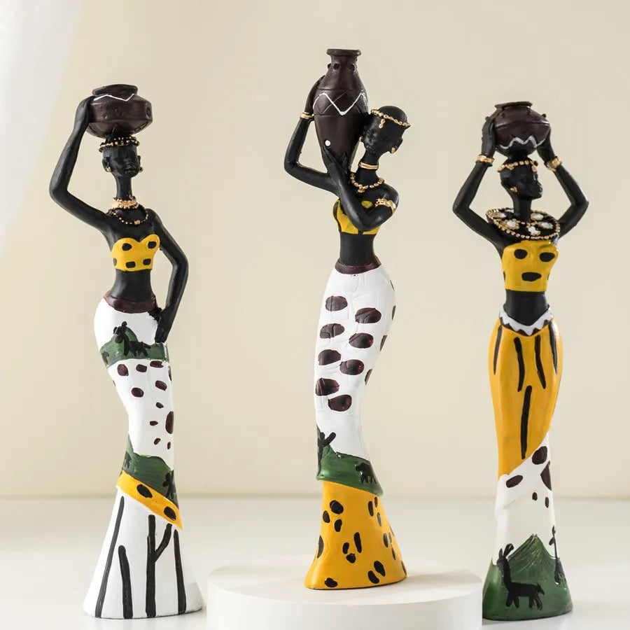 3pcs/set Black Woman Figurines 19cm Resin Figure African Sculptures Best Friends Gift