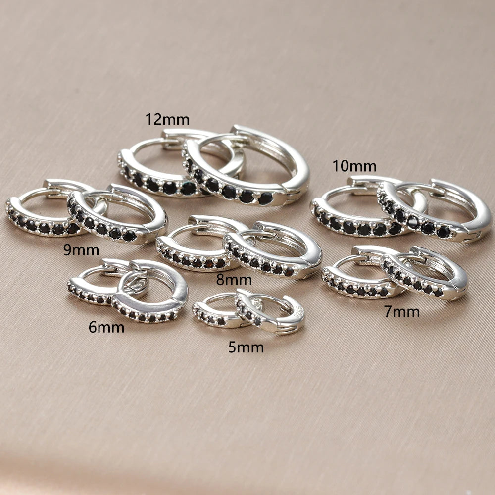 2PCS Minimal Crystal Zirconia Stainless Steel Hoop Earrings Huggie