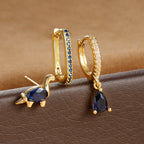 3PCS Water Drop Huggie Hoop Earrings Three-petal Flower Studs