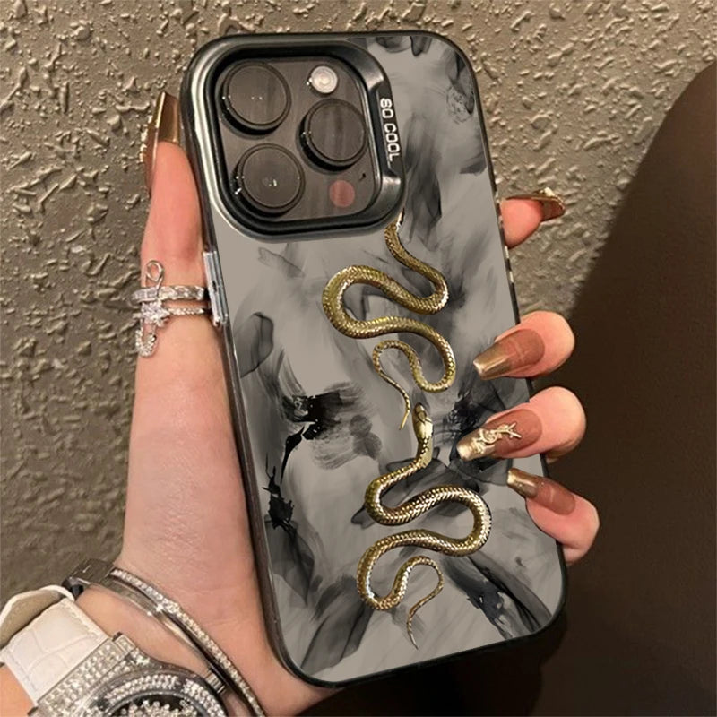 Golden Snake Silver Case for Xiaomi Mi 15 14 13 12 Pro Poco F6 X6