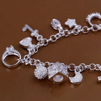 Cute Wedding Charm Bracelet 925 Sterling Silver Women Valentine's Day Gift