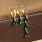 3PCS Stainless Steel Water Drop Hoop Earrings 18K Gold Plated Zirconia