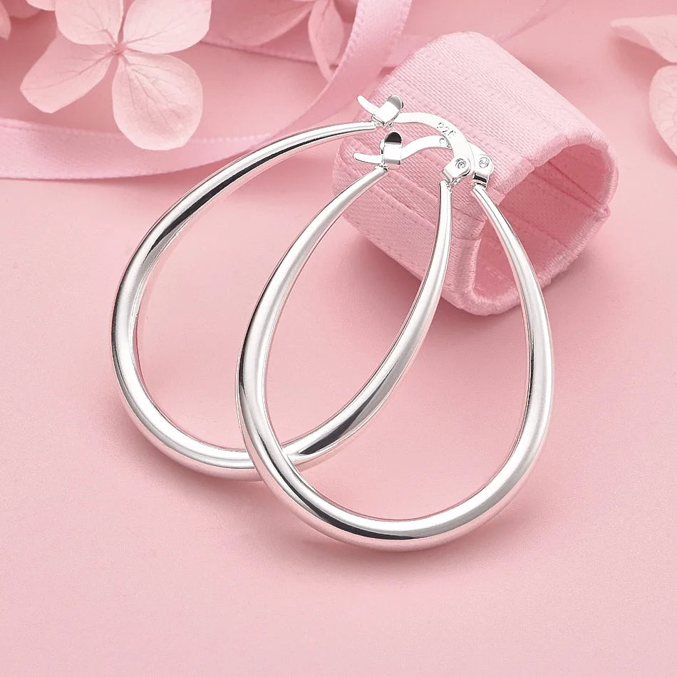 925 Sterling Silver Heart & Round Hoop Earrings Women Charm Party Jewellery