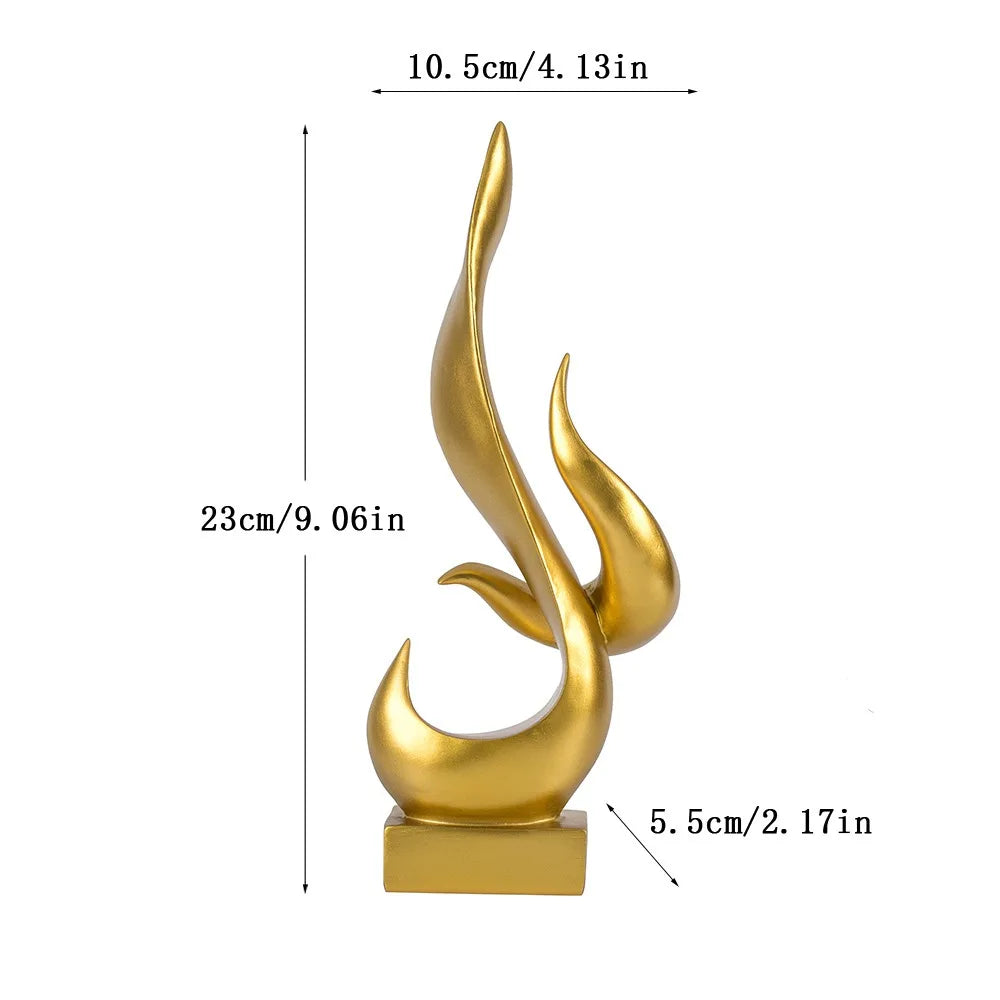 23cm Abstract Fire Sculpture Gold Flame Resin Ornament Modern Pop Art Shelf Decoration