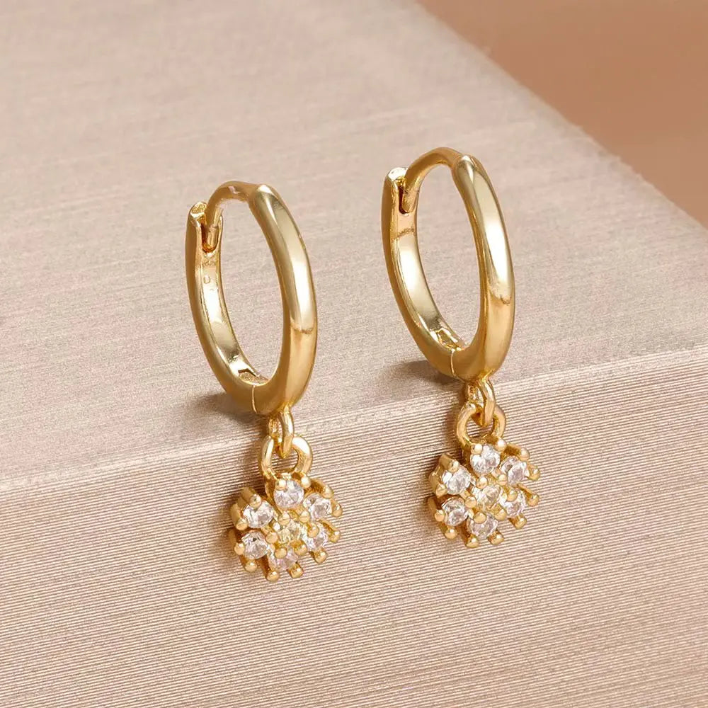 Exquisite Colourful Crystal Flower Hoop Earrings Stainless Steel