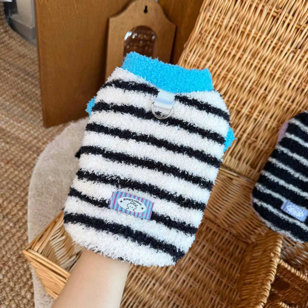 Striped Plush Pet Vest Warm Fleece Dog Cat Sweater Sleeveless Puppy Outfit