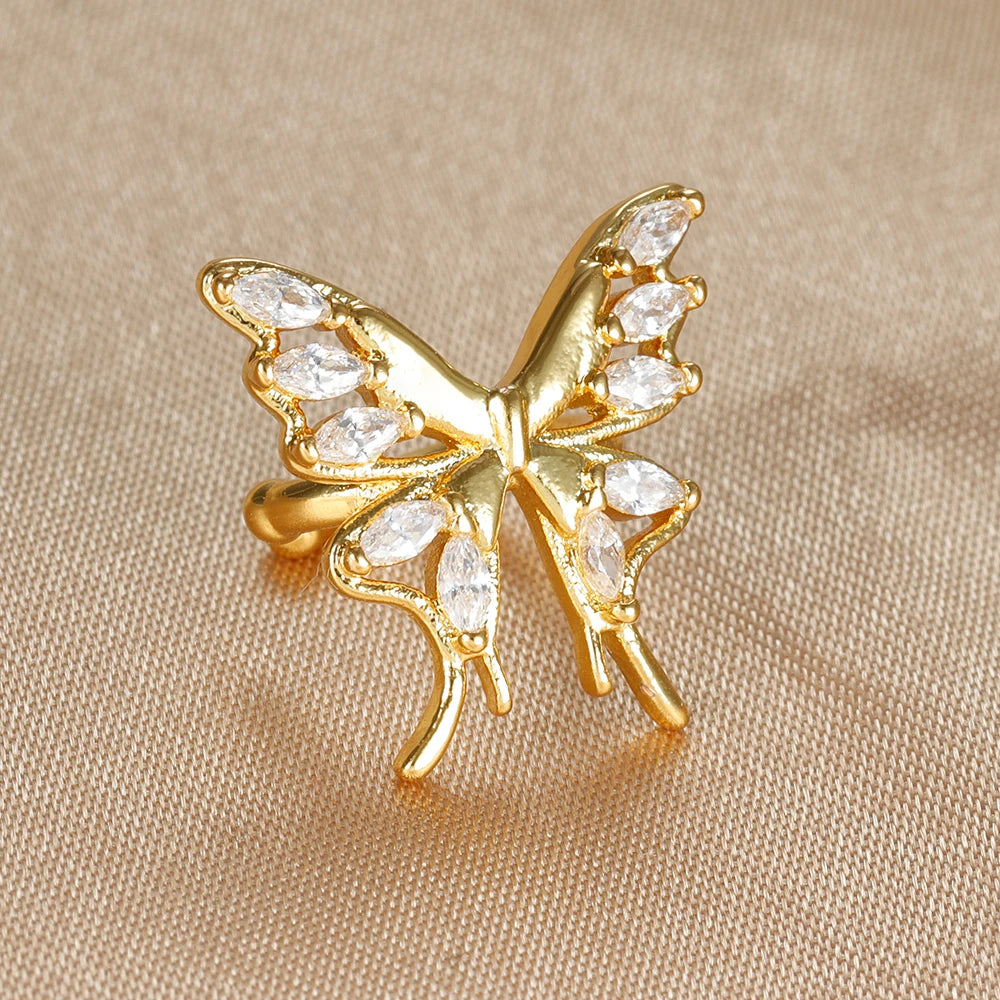 Butterfly Clip Earring Crystal Zirconia Stainless Steel Ear Cuff