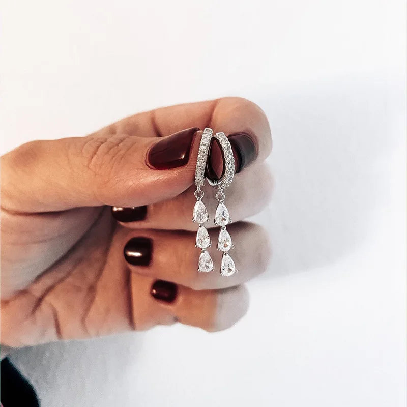 Stainless Steel Small Hoop Earrings Geometry Zircon Pendant Helix