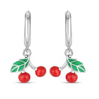 925 Sterling Silver Red Cherry Fruit Key Lock Drop Earrings Trendy Jewellery