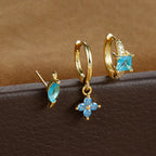 3PCS Stainless Steel Flower Crystal Zirconia Hoop Earrings Square