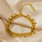 Metal Beads Heart Stainless Steel Bracelet Bangle Gold Colour Gift