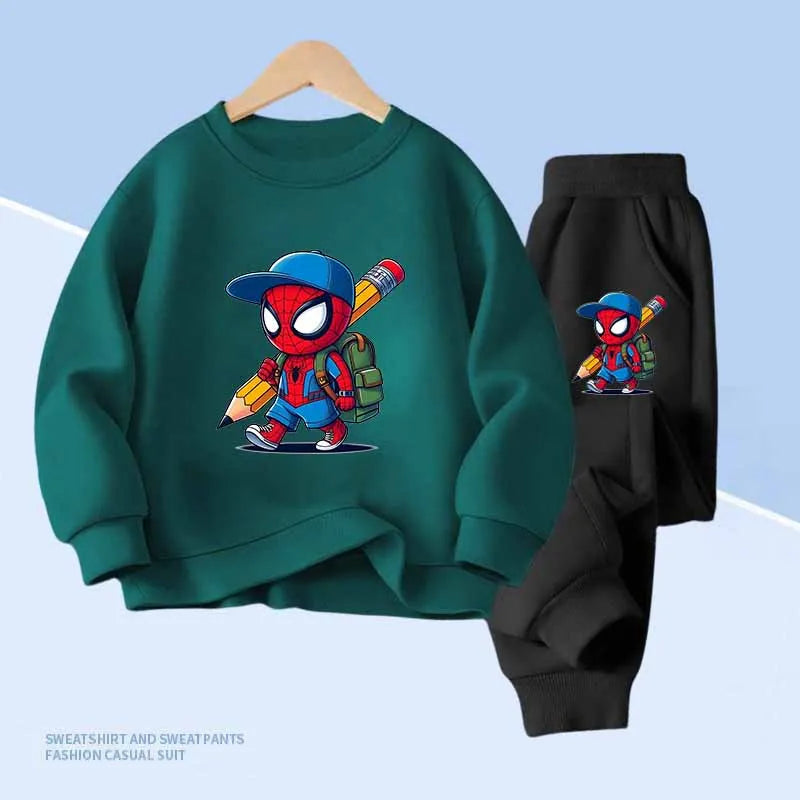 Spiderman Print Kids Hoodie & Pocket Long Pants 2pcs Sweatshirt Clothing Set