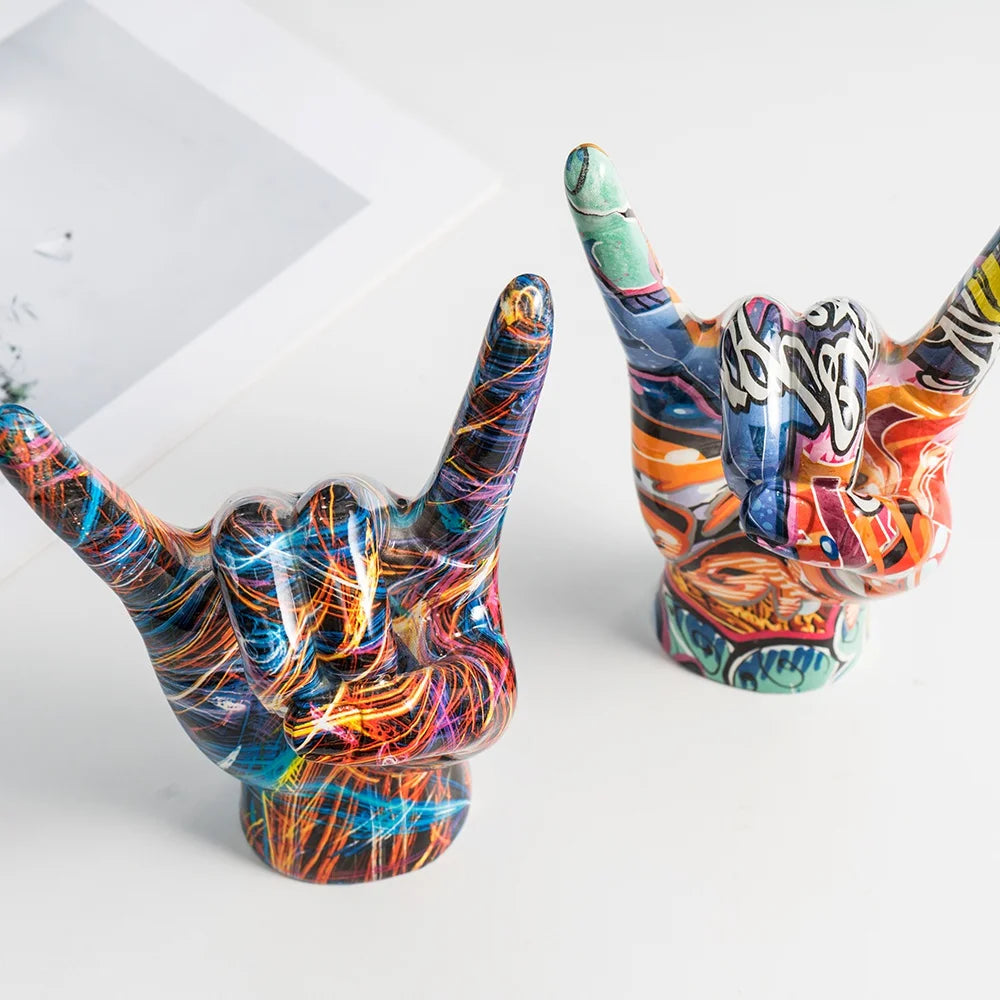 Graffiti Rock On Hand Figurines Rock and Roll Decor Bookshelf Modern Pop Art Gift