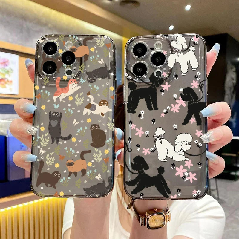 Graffiti Cartoon Dog Cat Case for iPhone 16 15 14 13 12 11 Pro Max XR SE3