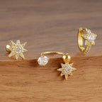 3PCS Gold Sparkling Zircons Star Dangle Earrings Set for Women