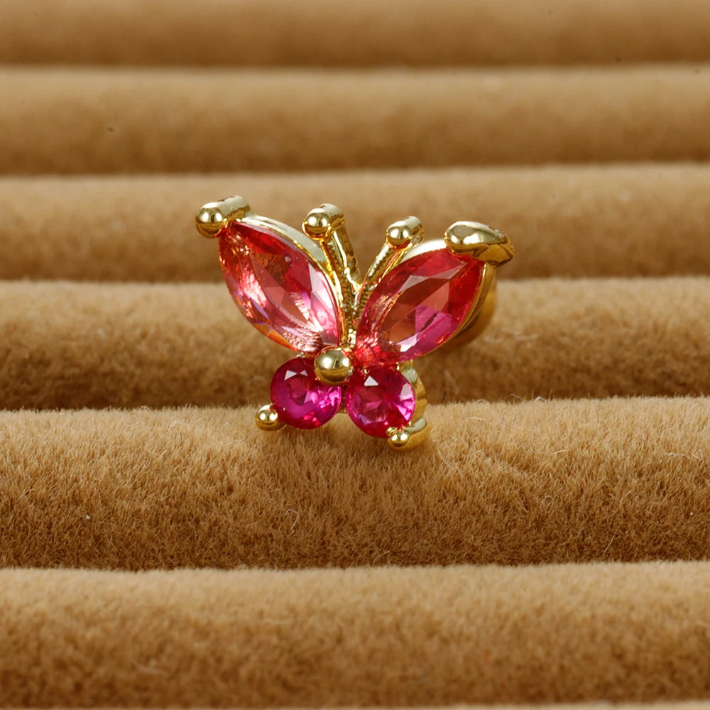 1PC Stainless Steel Tragus Helix Butterfly Piercing Earrings Pink