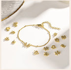 Charms Pave Initial Letter Bracelet, Paperclip Satellite Chain Stainless Steel Gold Plated, Handmade Jewelry for Women