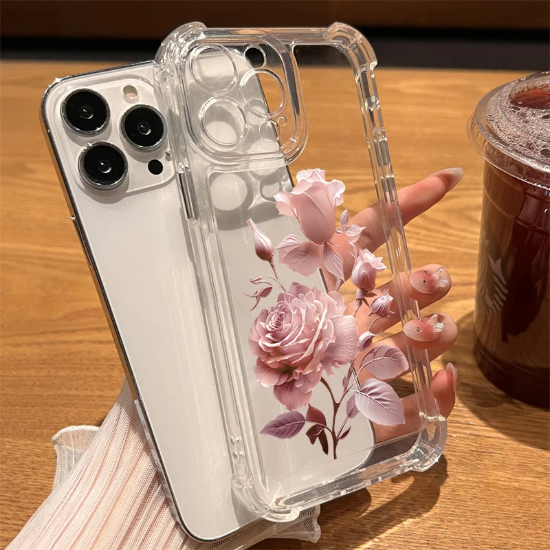 Flower Silicone Case for iPhone 17 16 15 14 13 12 Pro Max Plus Clear