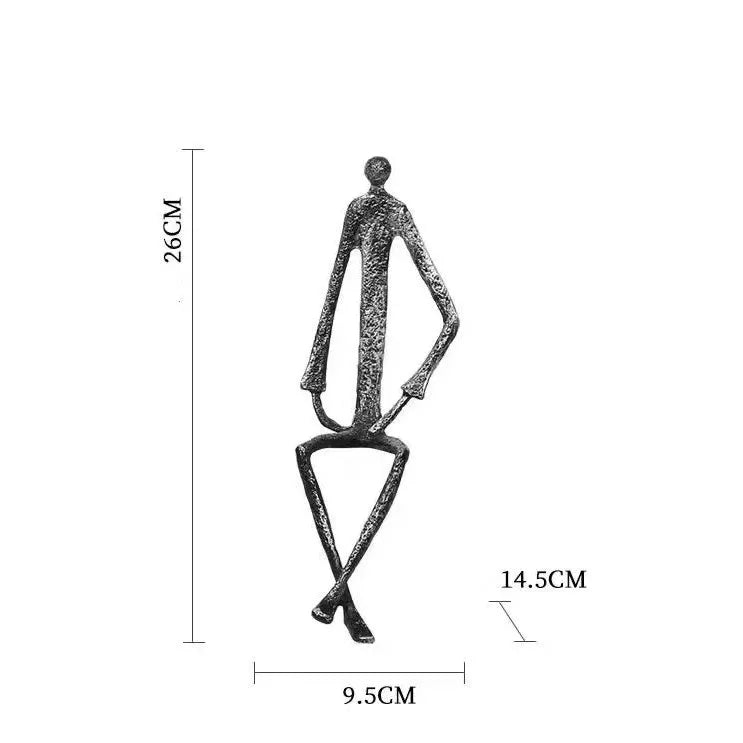 Modern Abstract Thin Metal Figure Sculpture Set Sitting Thinker Figurine Iron Art