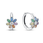 925 Sterling Silver Flower Plant Zircon Circle Hoop Earrings Jewellery Gift