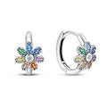 925 Sterling Silver Purple Flowers Versatile Hoop Earrings Fine Birthday Gift