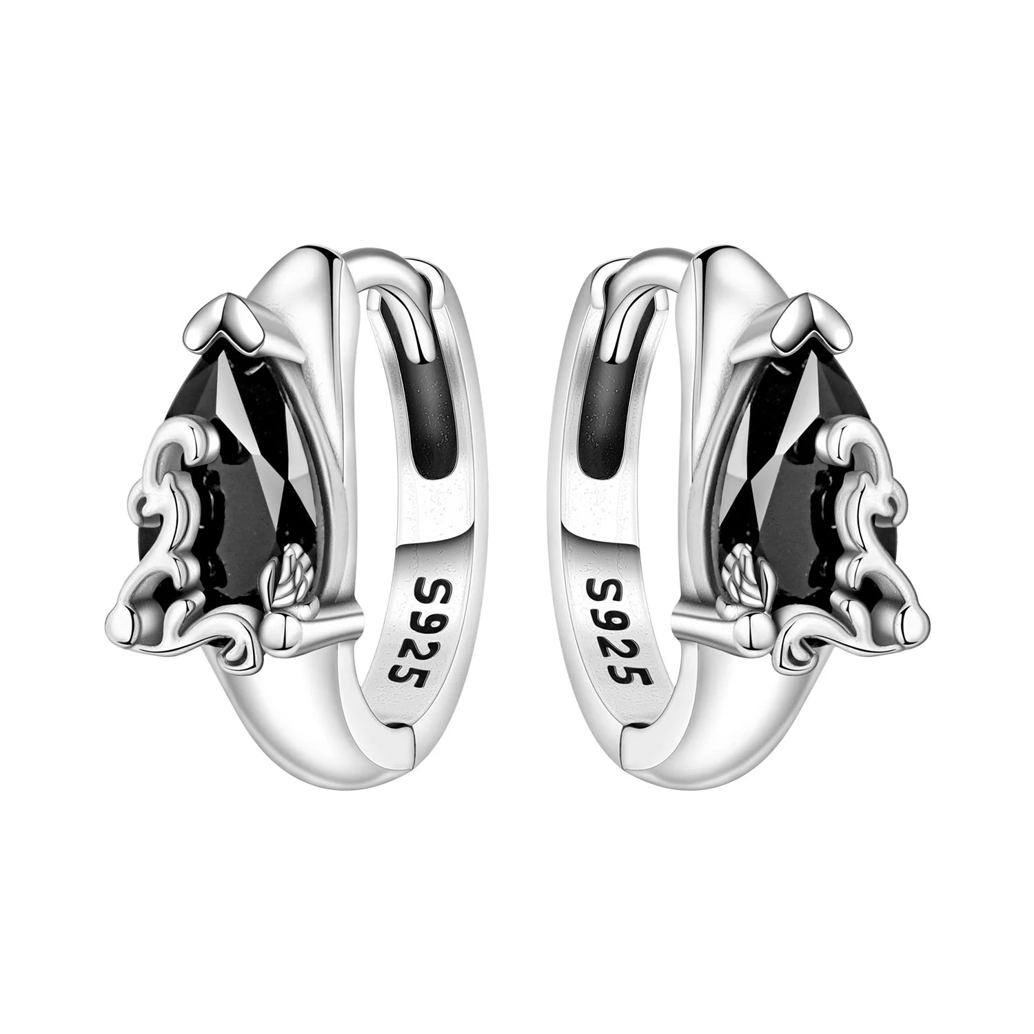 925 Sterling Silver Curled Grass Pattern Flower Hoop Earrings Women's Jewellery