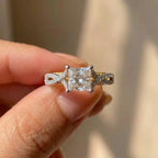 925 Sterling Silver Modern Fashion Princess CZ Two Tone Ring Luxury Bridal Wedding Statement Jewellery