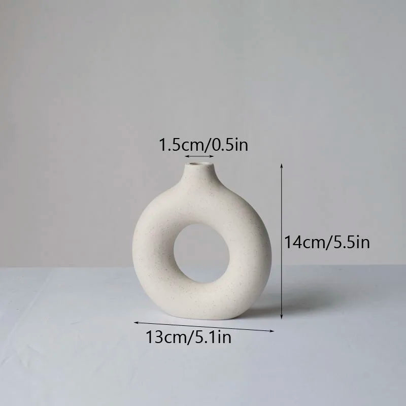 Circular Hollow Ceramic Vase Donuts Nordic Art Pampas Grass Home Decoration Office