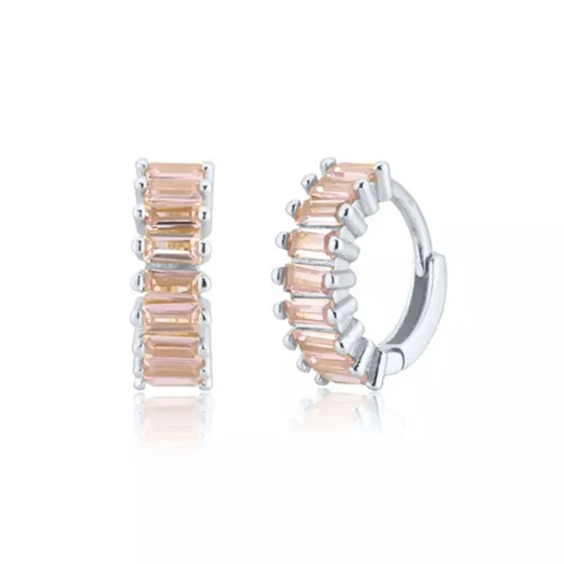 2PCS Stainless Steel Circle Hoop Earrings Colourful Zircon Crystal
