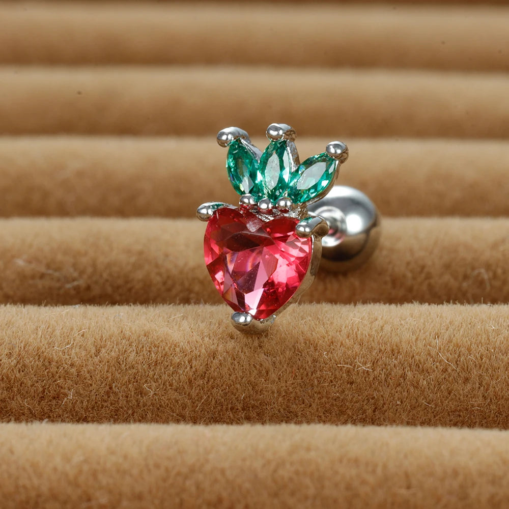 12 Styles Crystal Zircon Mini Fruit Stud Earrings Stainless Steel