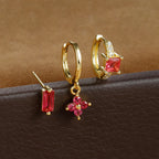 3PCS Stainless Steel Flower Crystal Zirconia Hoop Earrings Square