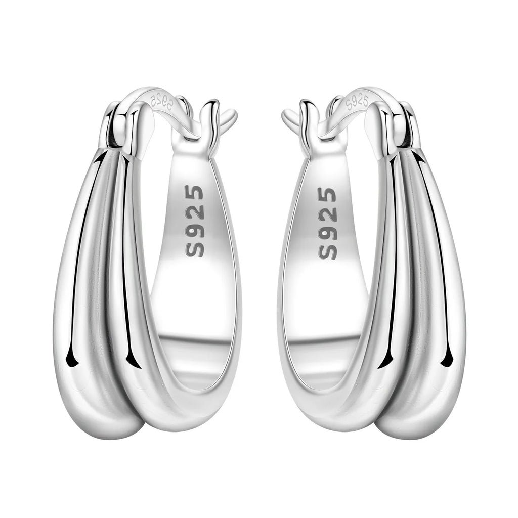 925 Sterling Silver Simple Gold U-shaped Versatile Hoop Earrings Birthday Gift