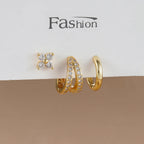 3PCS Trendy Double-layer Circle Cubic Zircon Star Hanging Earrings