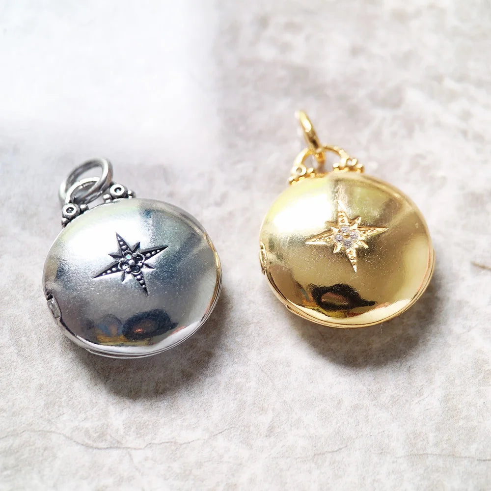 Round Medallion Star Locket Necklace 925 Sterling Silver Romantic Jewellery