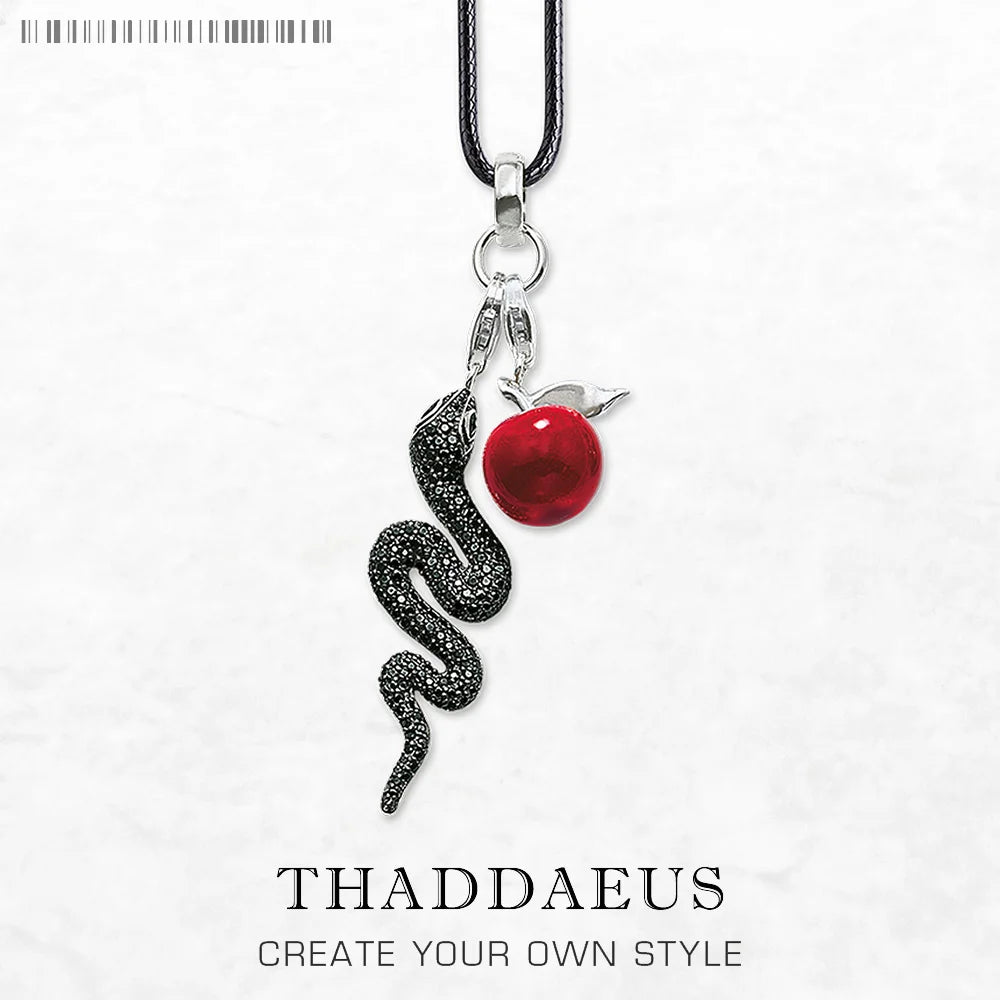 Snake and Red Apple Necklace 925 Sterling Silver Romantic Fine Jewellery