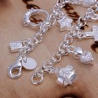 Cute Wedding Charm Bracelet 925 Sterling Silver Women Valentine's Day Gift